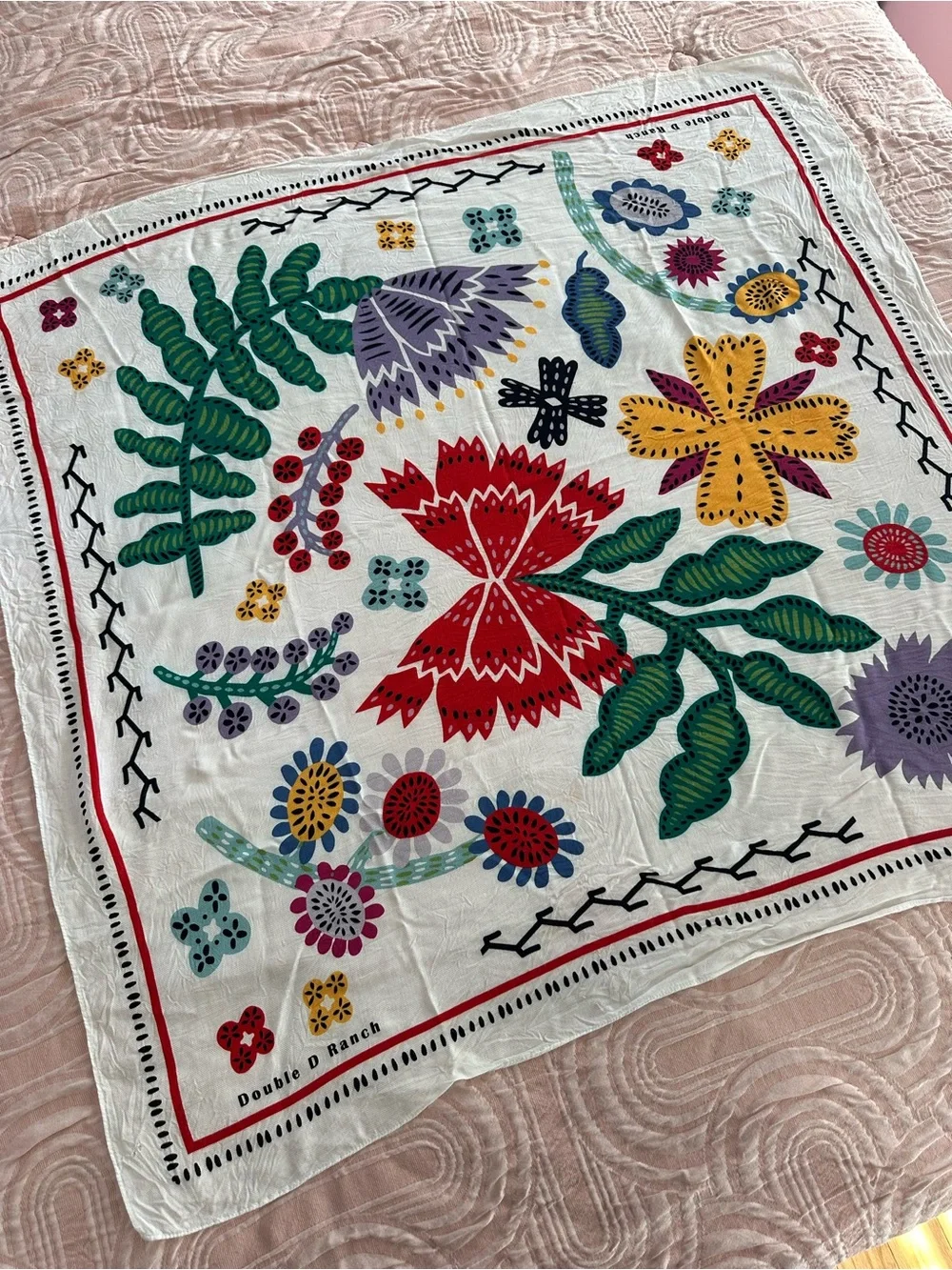 Double D Ranch Folk Art Colorful Printed Scarf
